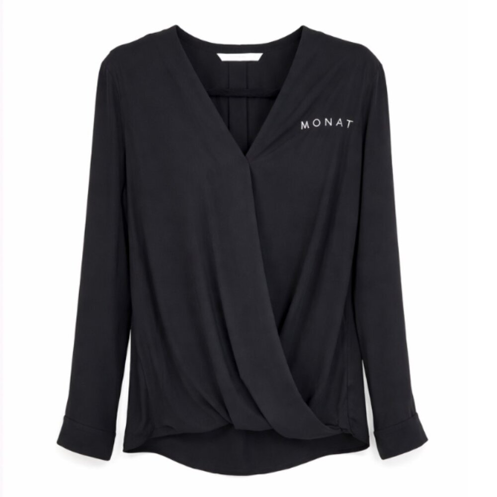 Port Authority Black Surplice Wrap Blouse w/ MONAT Monogram - M